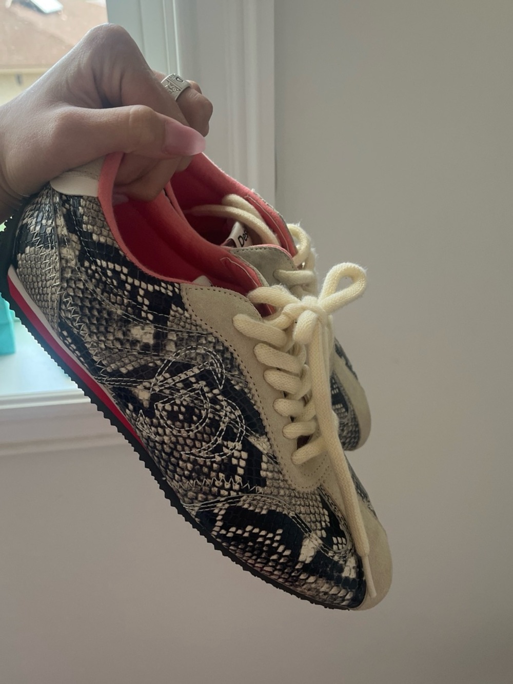 Desigual Snake-Print Lace-Up Women's Sneakers in Black & Cream